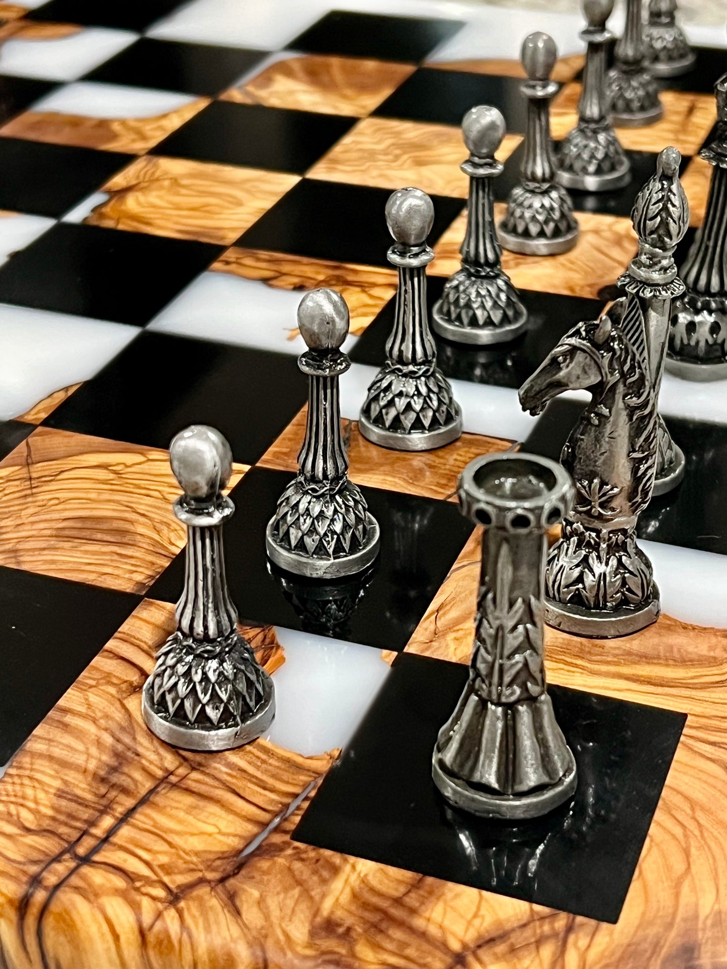 Tournament Size Olive Wood and Epoxy Chessboard