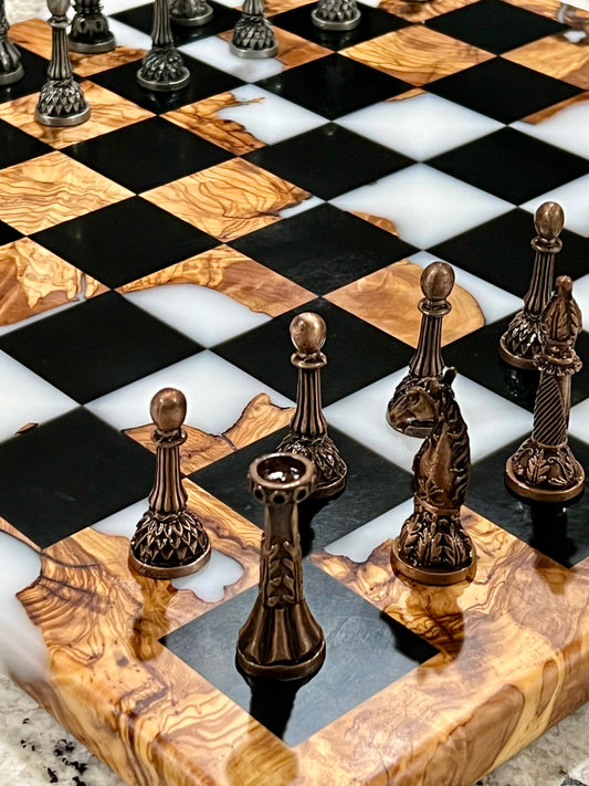 Tournament Size Olive Wood and Epoxy Chessboard