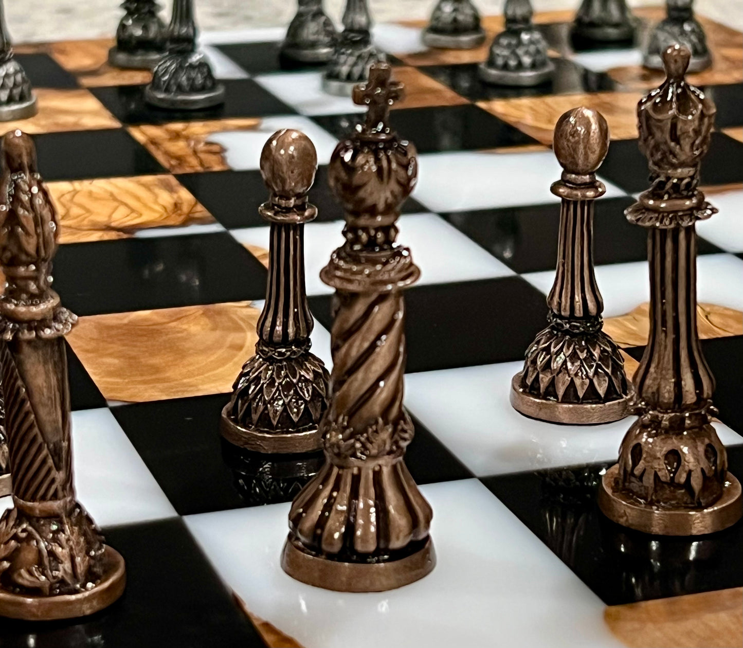 Tournament Size Olive Wood and Epoxy Chessboard