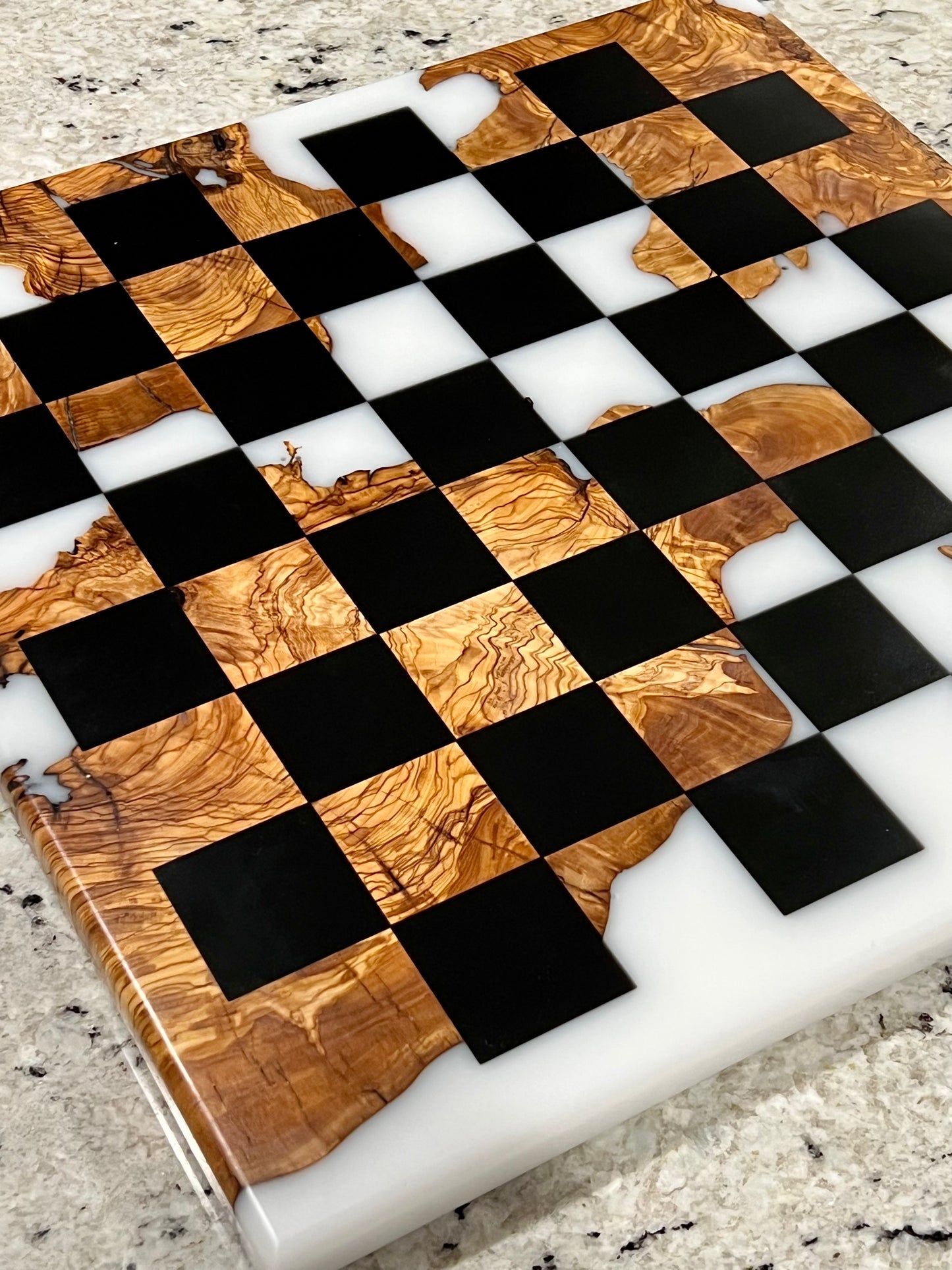Tournament Size Olive Wood and Epoxy Chessboard