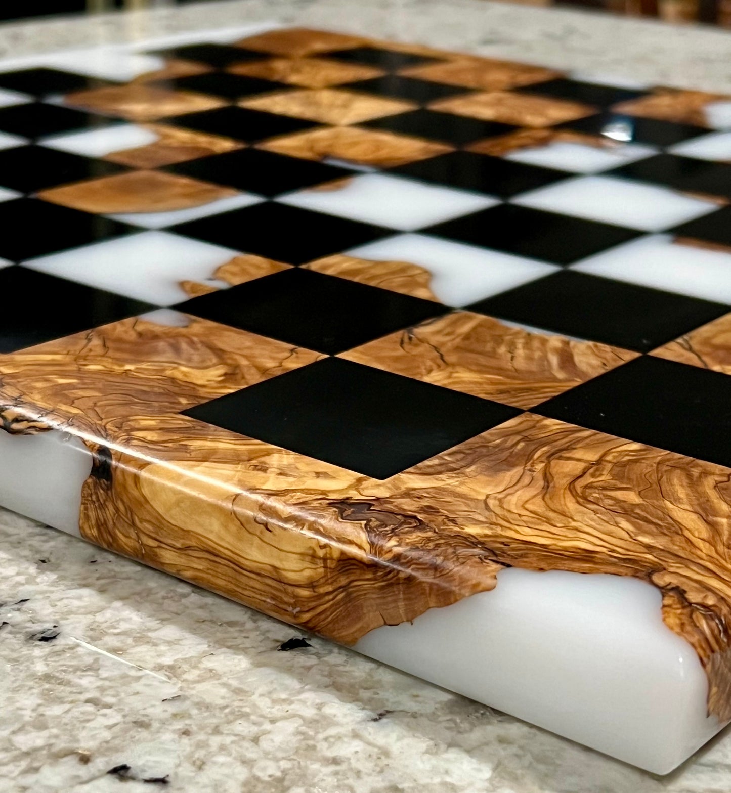 Tournament Size Olive Wood and Epoxy Chessboard