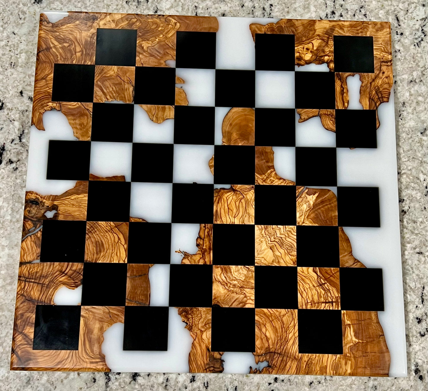Tournament Size Olive Wood and Epoxy Chessboard