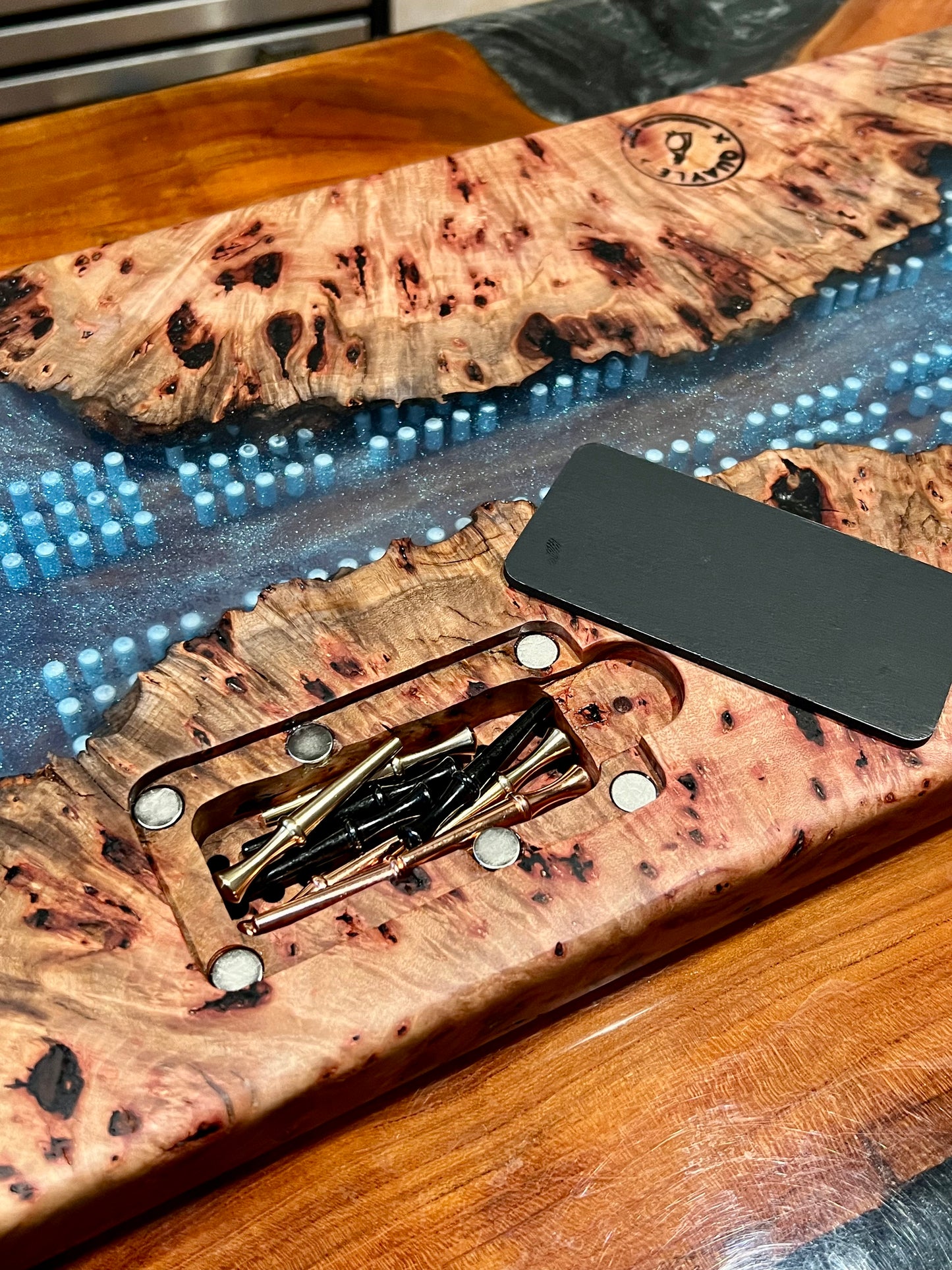 Madrona Burl and Epoxy Cribbage Board